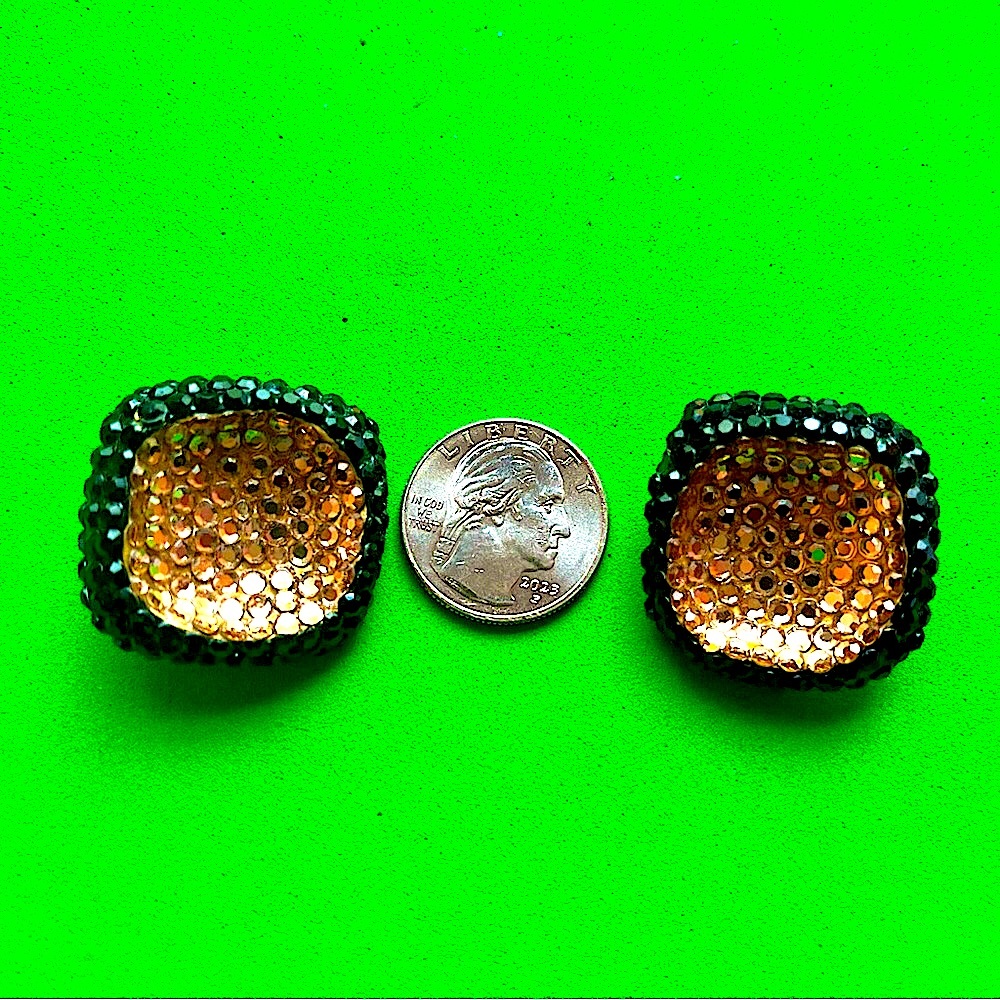 Richard Kerr 80's Vintage Rhinestone Oversized Button Clip Earrings